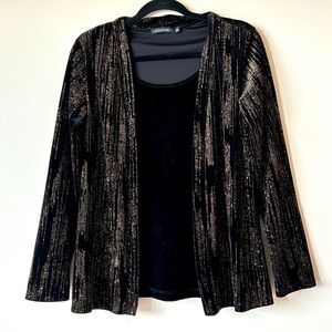 NWOT Notations Small Black Gold Glitter Shimmer Velvet Cardigan Cami Top Sweater